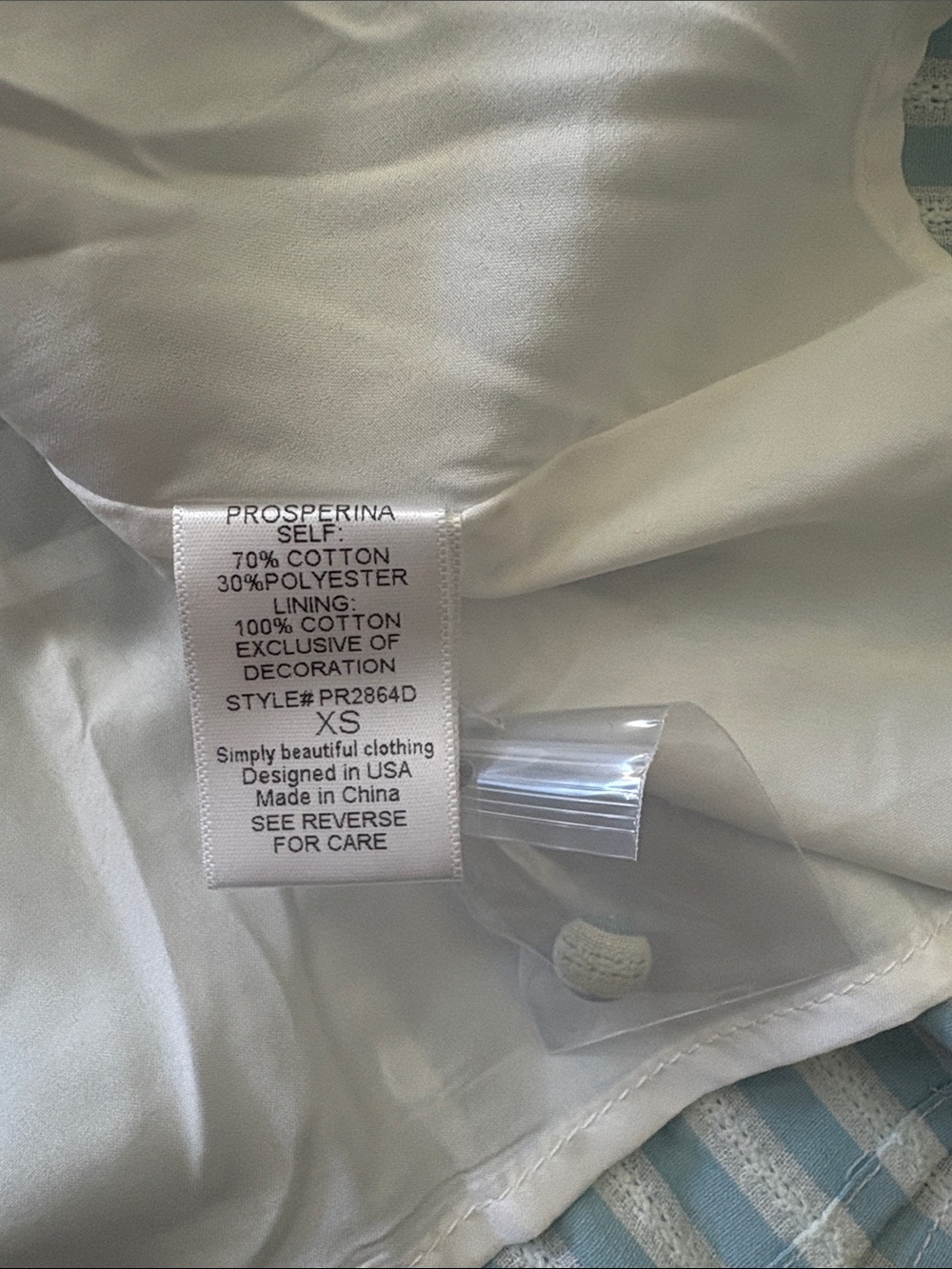 Women’s XS Prosperina Summer Light Blue Stripe Tie-Waist Dress Cotton Brand New - Picture 8 of 9